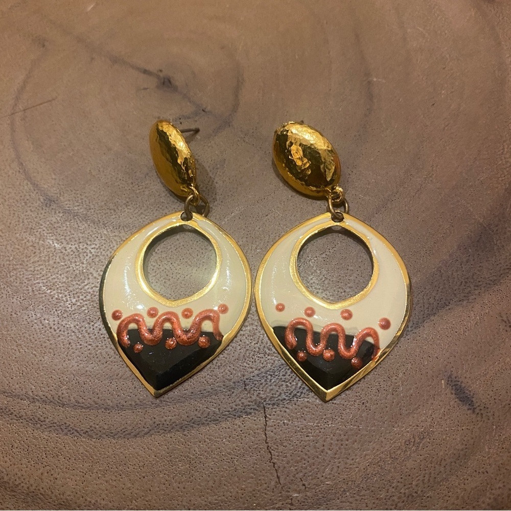 Vintage 1980s‎ drop earrings goldtone post back 2”
